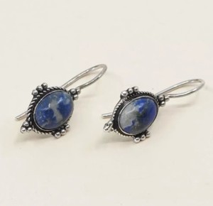 Vintage-Sterling-silver-handmade-earrings-925-dangle-w-sodalite-N-Beads