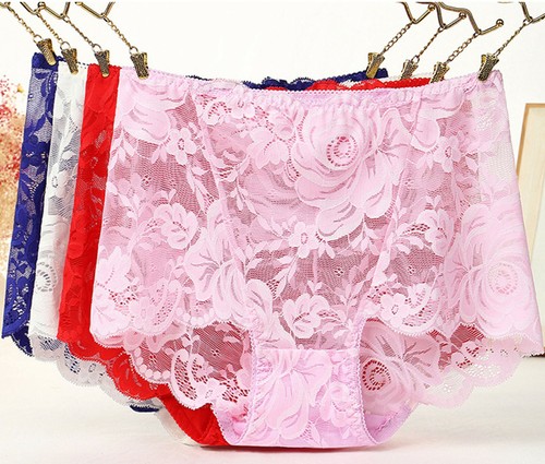 4 Pack Ladies Knickers Sexy Full Lace High Waist Briefs Lingerie Women Underwear - Picture 2 of 11