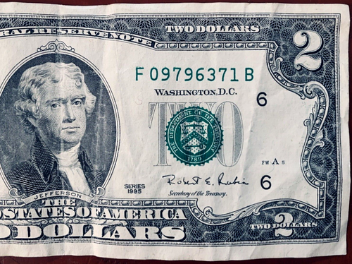 1995  $2 Two Dollar Federal Reserve Note Atlanta FRB FW Print F09796371B - Picture 1 of 3