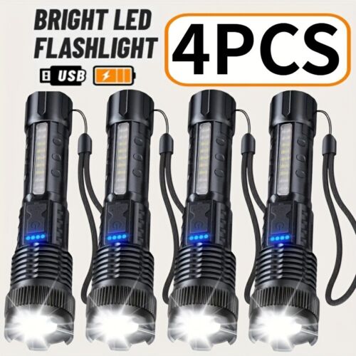 4/2pcs USB Zoomable Super Helle Taschenlampe Mit 6-Lichtmodi Cob Seitenlicht DE - Bild 2 von 9