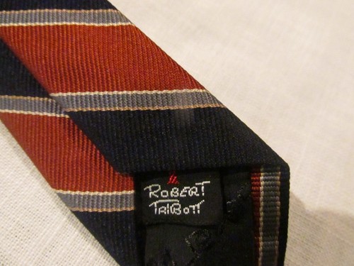 Cravatta Robert Talbott in seta Repp nera a righe grigio ruggine - Foto 4 di 4