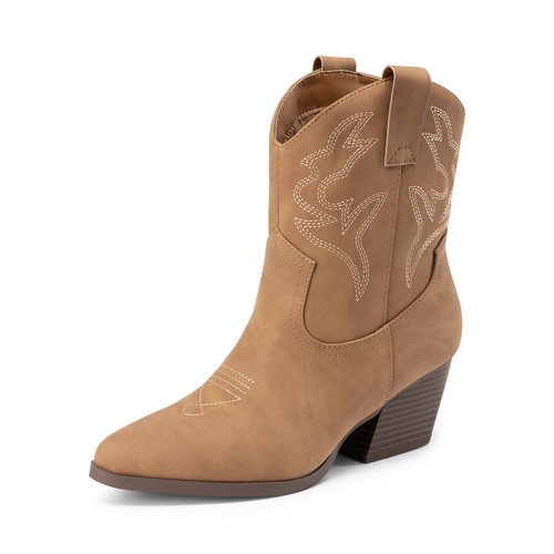 Women Cowboy Cowgirl Boots Western Boots Low Chunky Heel Pointed Toe Booties - Picture 15 of 32