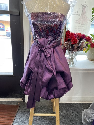Thea Dora Prom Social Evening Coctail Sequins Plum Short Stretch Dress 12