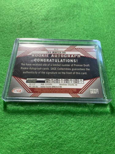 TRA MINTER AUTO ROOKIE CARD ALABAMA RC AUTO BLACK 2020 SAGE HIT PREMIER DRAFT RC - Picture 10 of 12