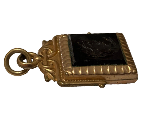VICTORIAN ROSE GOLD INTAGLIO POCKET WATCH CHAIN FOB PENDANT c1890's - Picture 3 of 3