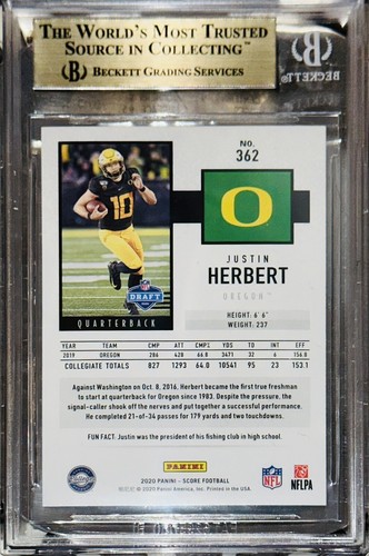 RARE Pop 1 of 3๐ฅ2020 Justin Herbert Panini SCORE GOLD #362 BGS 9.5 Prizm RC HOT - Picture 3 of 12