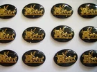 Set of 12 Glass Coach and Horses Scene Cameo Buttons Old but Unused