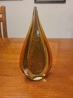 Vintage Murano Style Glass Amber Green Teardrop 10" Tall Art Glass Mint