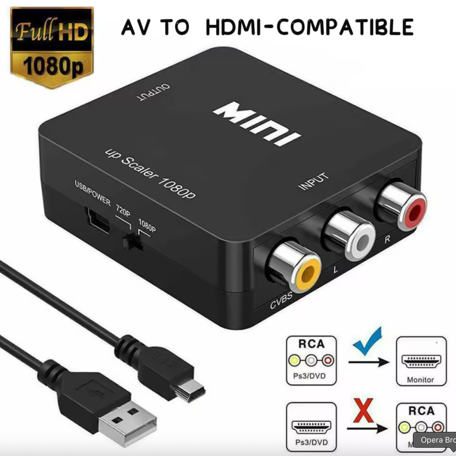 AV to HDMI 1080P RCA CVBS Video Audio Converter Mini Adapter HDTV/DVD Composite