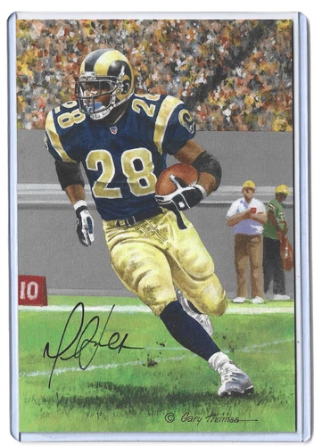 Goal Line Art Card - Marshall Faulk - Gold Seal Autograph #/100