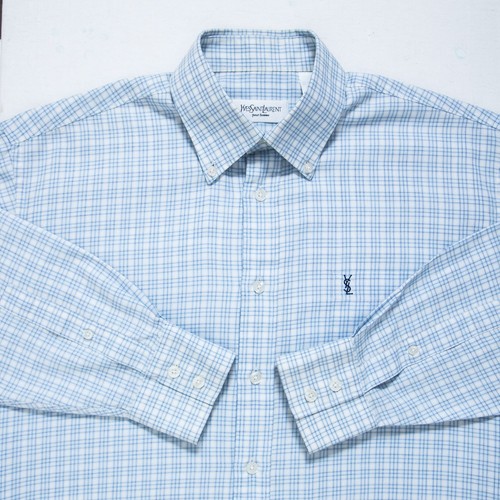 Yves Saint Lauren YSL Mens Long Sleeve Blue Shirt Formal Medium Size - Picture 3 of 12