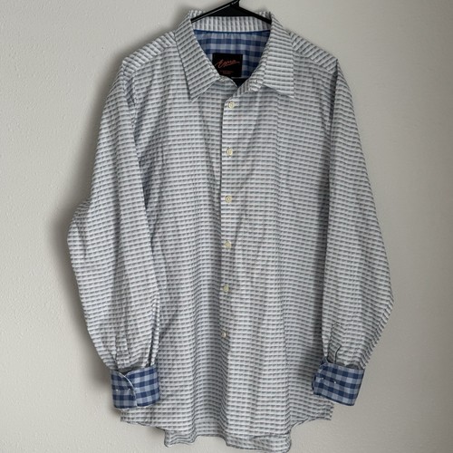 Egara Men's XL Slim Fit Stretch Non Iron Cotton Blend Blue Long Sleeve Shirt - Picture 2 of 9