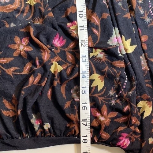 FREE People Black Wildflower Honey Mesh Floral Blouson Ruffle Top Size XS - Picture 9 of 13