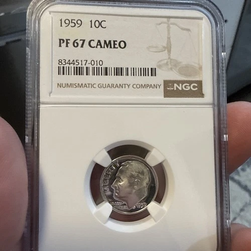 1959 Roosevelt Dime, 10c - Graded NGC PF 67 Cameo