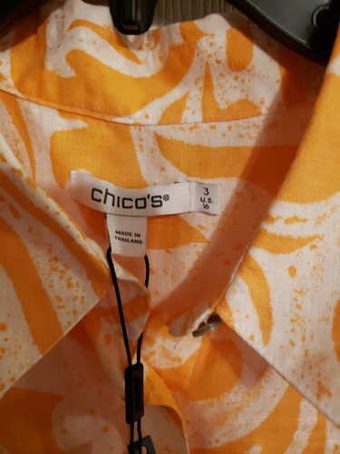 Chico's Womens No-Iron Linen Floral 3/4 Sleeve Button Up Shirt Mango Size 3 NWT - Picture 2 of 3