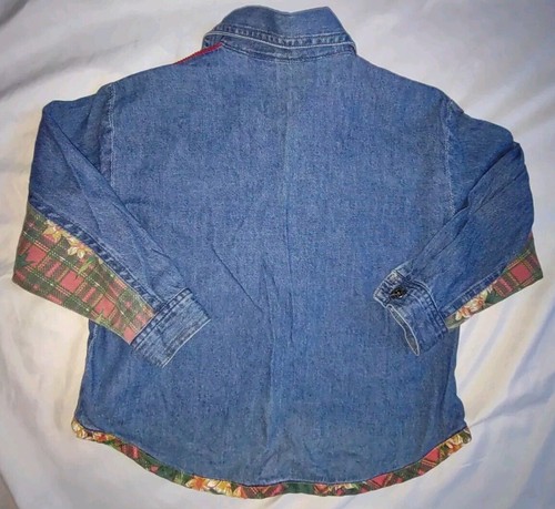 Sz 4 Girls Vintage Denim Jacket Shirt Corduroy Floral Button Up Western - Picture 5 of 6
