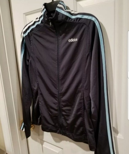 Adidas Full Zip Activewear Track Jacket Womens Gray W/Blue White Stripes Size M - Picture 2 of 6