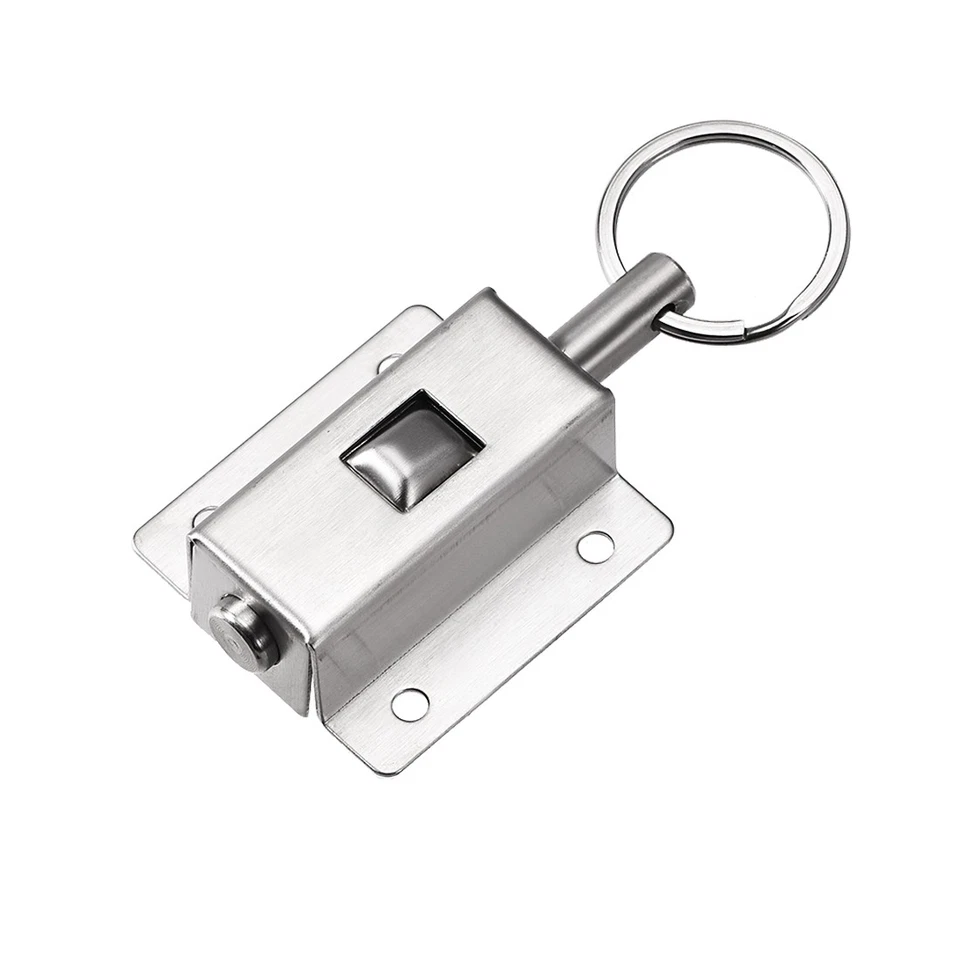 1Pcs Door Barrel Bolt Stainless Steel Ring-Pull Spring Loaded Sliding Latch - Image 3 of 4