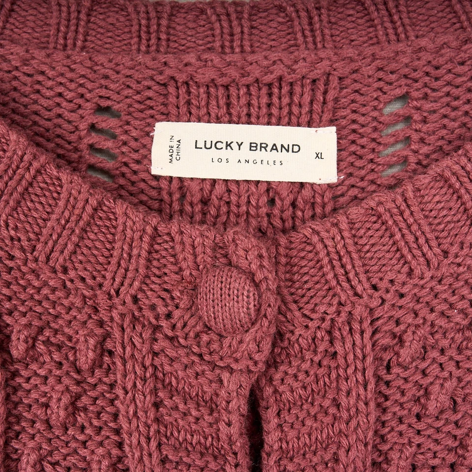 Suéter para mujer Lucky Brand XL cárdigan de algodón borgoña claro bordado Foto 2 de 4