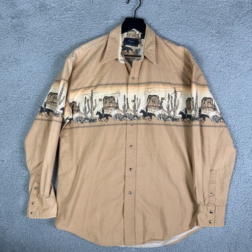 Camisa Western Pearl Snap Rodeo Roper Para Hombre Mediana Desierto Vaquero Abotonada