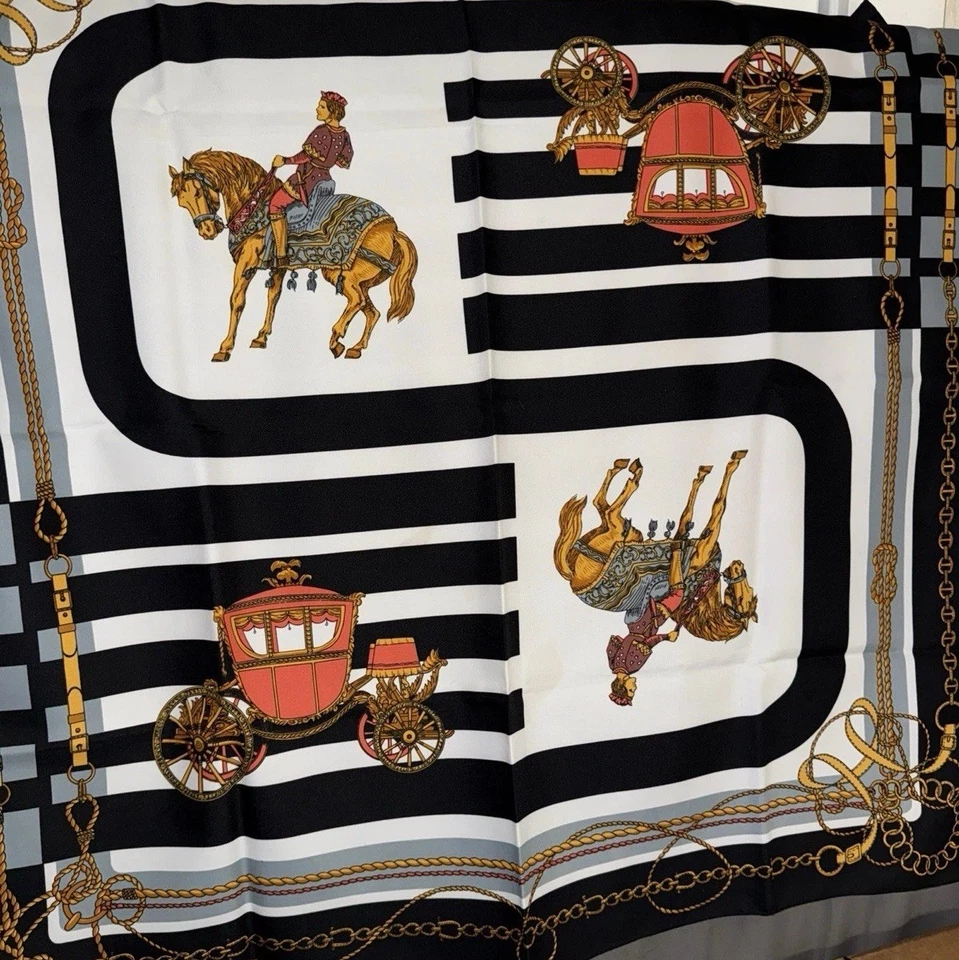 Винтажный квадратный шарф кареты лошадь король вискоза шелк большой 34 «x 34» - Изображение 3 из 4