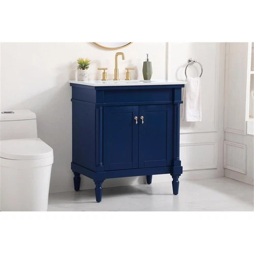 Elegant Decor Lexington 30" Traditional Wood Bathroom Vanity in Blue/Gold - Picture 3 of 16