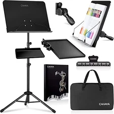  Dual Use Sheet Music Stand with Clamp-on Tray & Desktop Book Stand with 