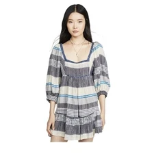 Boho Free People Mini Dress Striped Blue White Size S Urban Ethereal bohemian