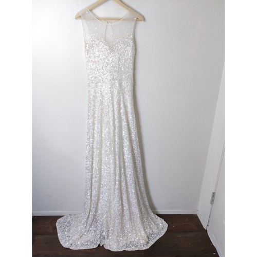 Karen Willis Holmes Poppy LUXE White Sequin Illusion Sleeveless Wedding Gown 6 - Picture 3 of 14