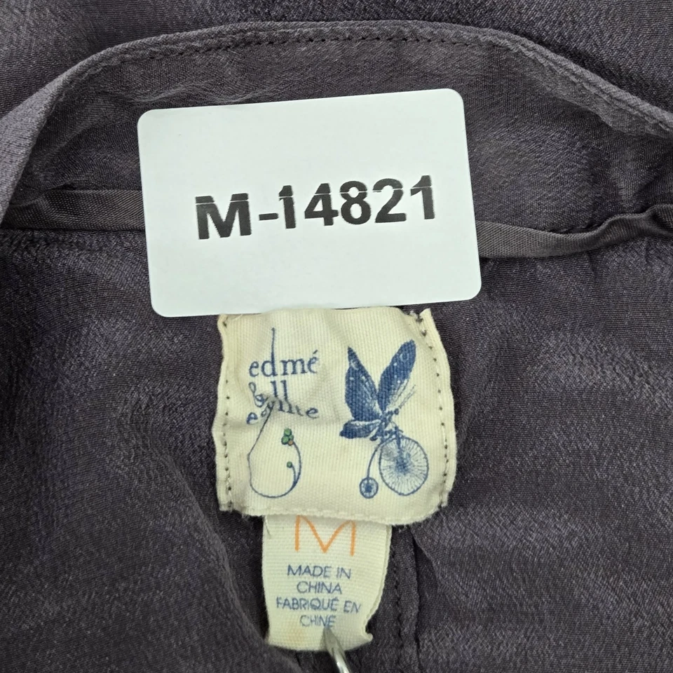 Blusa de mujer Anthropologie Edme & Esyllte M túnica de seda púrpura lengüeta enrollable Foto 2 de 4