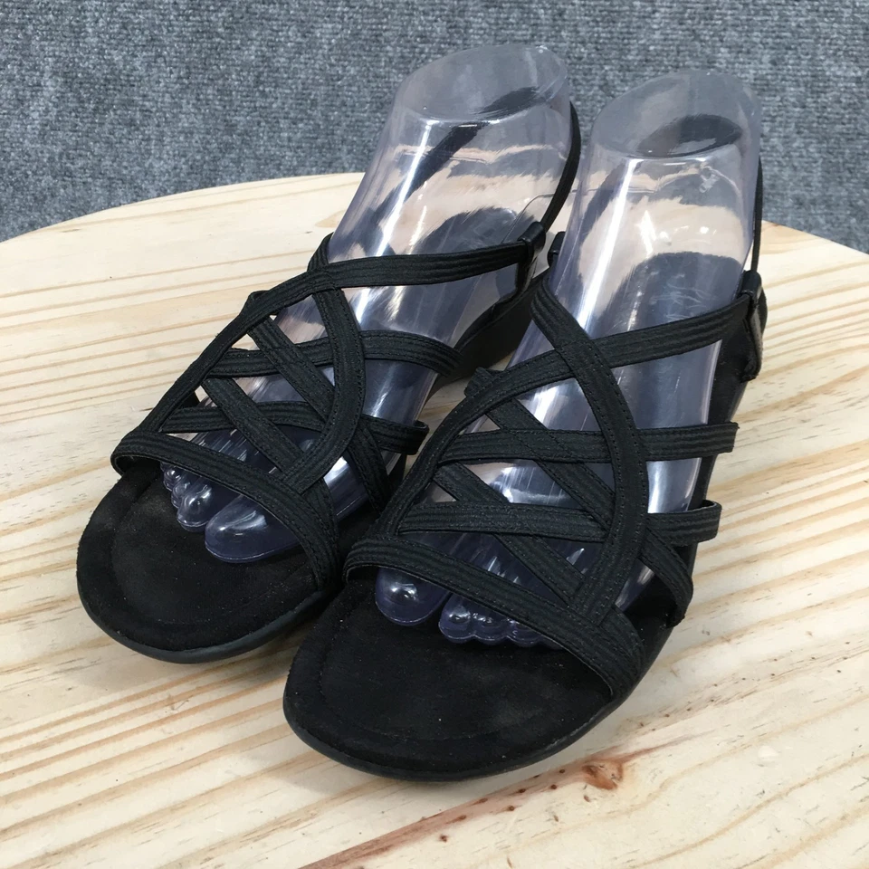 Sandalias LifeStride para mujer 8,5 M informales con tiras de tela negra cuña baja Foto 3 de 4