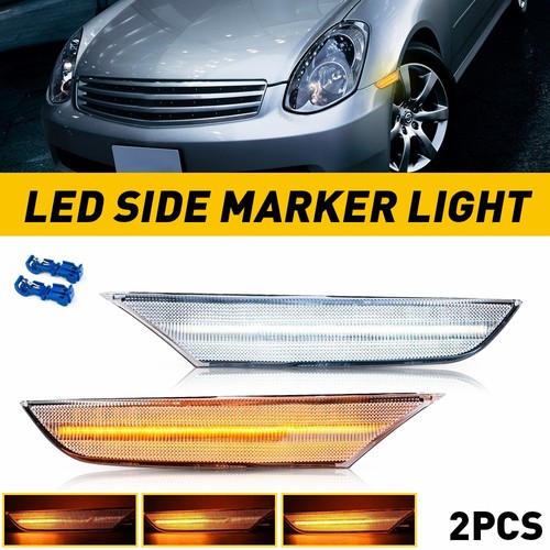 For G35 03-06 White Sedan Amber Sequential LED Marker Side Light Clear Lens 2x - Picture 14 of 23