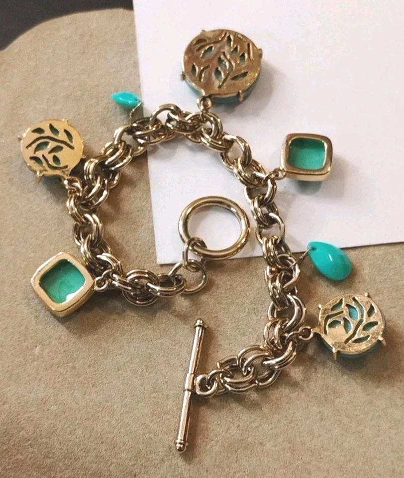 Дизайнерский MONET бирюзовый и акриловый подвеской бусина переключатель цепочка ссылка браслет! - Изображение 4 из 4