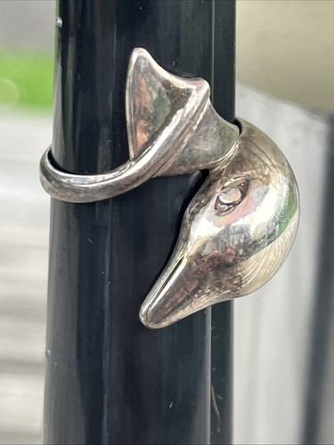 Vintage 1990s 925 Silver Handmade Dolphin Sea Life Beach Sz 7 Ring - 第 9/9 張圖片