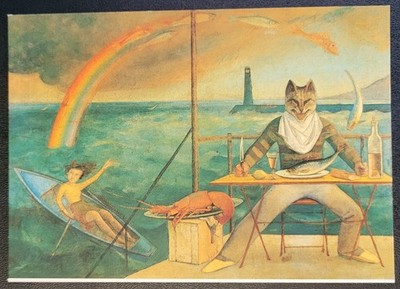 Art Card - Balthus - Mediterranean Cat - Surrealism - Fish Rainbow - 4x6 Inches