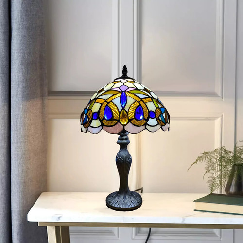 Tiffany-Style Table Lamp Handcrafted Art Bedside Light Desk Lamps Stained Glass - Picture 8 of 16