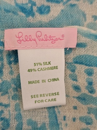 RARE Lilly Pulitzer Murfee Scarf Loves NYC Cashmere Blend Blue Fringe Scarf Wrap - Picture 2 of 10