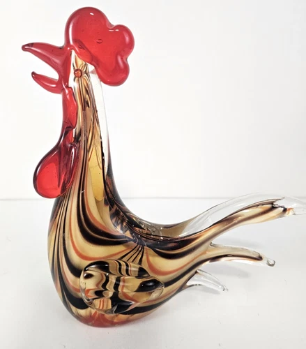 Vintage Murano Style Art Glass Rooster Chicken Hen 8" Tall Hand Blown Figurine