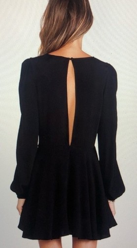 Lovers + Friends Revolve Plunge Mini Skater Dress Medium Black HOCO Long Sleeves - Picture 3 of 15