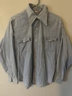 复古 70 年代 Levis 衬衫男式 L Chambray Snap Western 橙色 Tab 加拿大