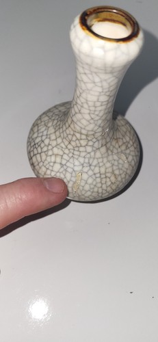Vintage Chinese Porcelain Ge-Style Small Vase With Crackle Glaze 4 1/2 inches - Picture 2 of 11