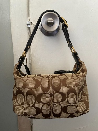 Coach Signature Legacy Mini Turnlock Shoulder Bag Tan Canvas 40224 Brown Leather - Picture 2 of 12