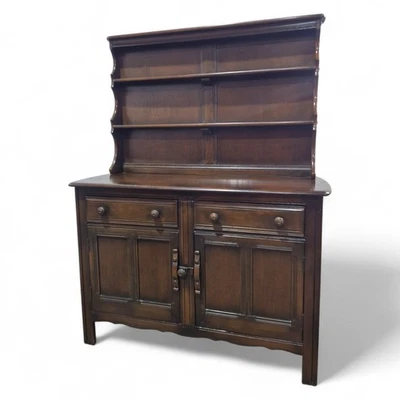Vintage Ercol Dresser Sideboard Oak Elm Plate Rack Double Cupboard Cabinet - Image 1 of 4