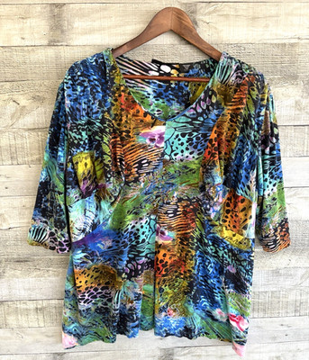 The Pyramid Collection BULLET BUST Blouse Top 1X Butterfly Water Paint Vibrant