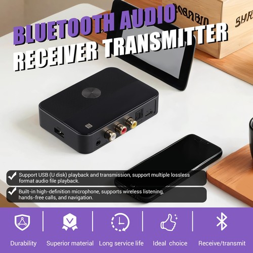 2-In-1-NFC-Bluetooth-5.3-Empfänger und -Sender, 3,5-Mm-Aux-Koaxial-Optik-Di7866 - Afbeelding 4 van 7