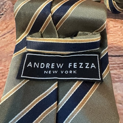 Andrew Fezza Necktie Men’s Green Blue Striped Silk Classic 61” Tie Executive - Picture 3 of 7