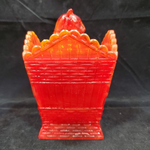GERALDINE RED GLASS Cat On Cesta SUMMIT Greentown Candy Dish Cadmio - Imagen 10 de 19