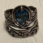 Vintage Israeli 925 Sterling Silver Blue Pear Cut Statement Ring Size 7 Boho