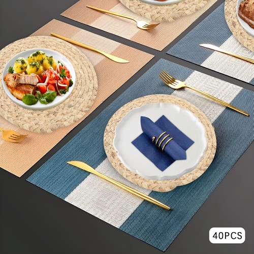40pcs Placemats, Woven Water Hyacinth Table Mats, Restaurant Round Placemats - Picture 14 of 18