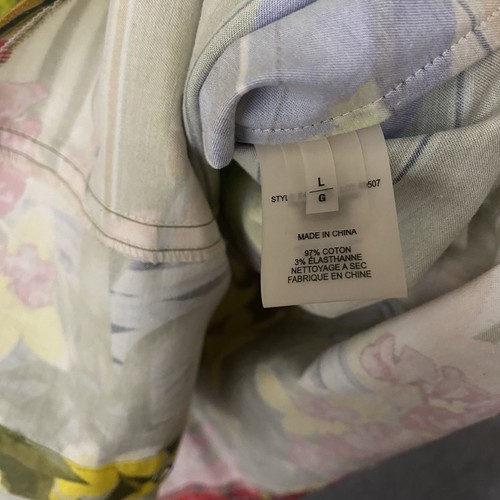 Elie Tahari Blouse Womens Sz L Yellow Pink Geometric Snap Front Pockets - Picture 4 of 6